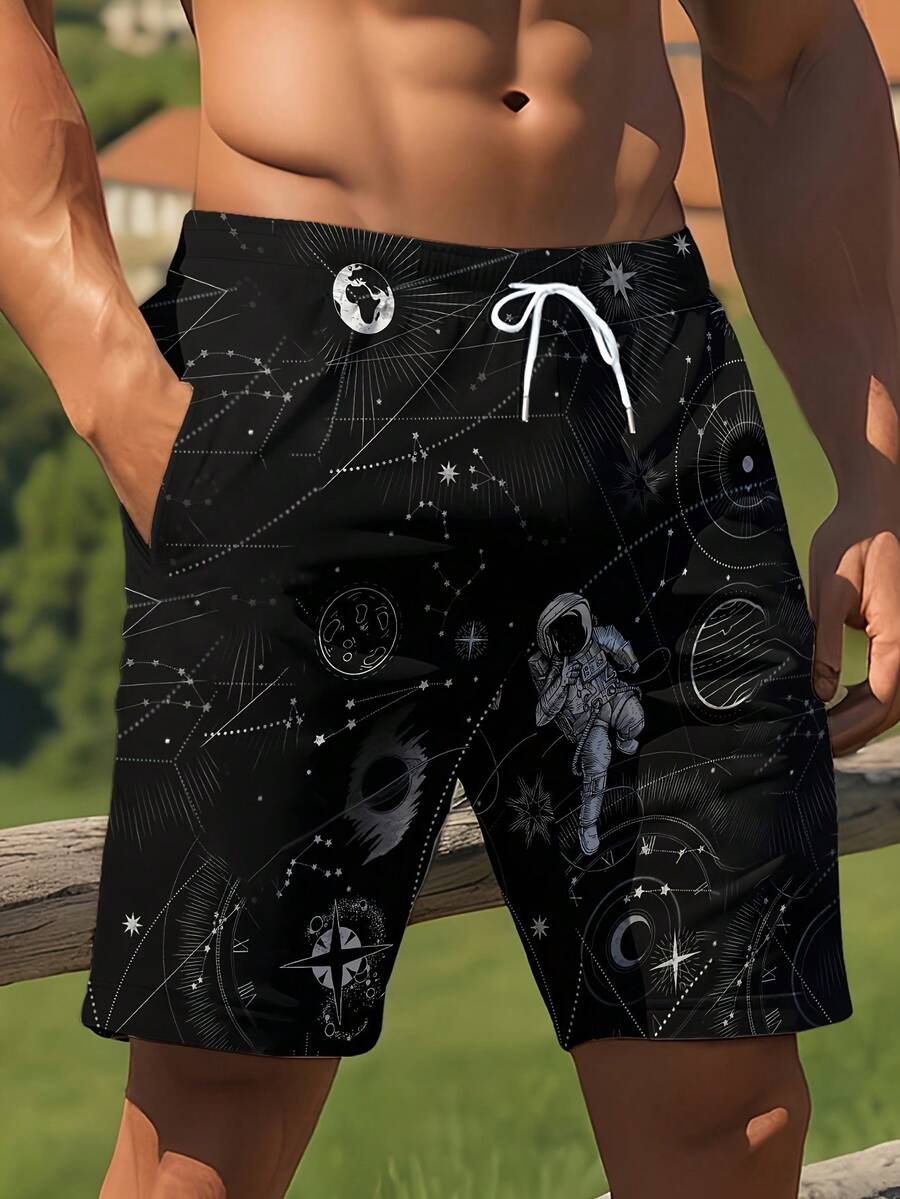 Swim Trunk Quick Dry - Mens 3D Space Astronaut Print Beach