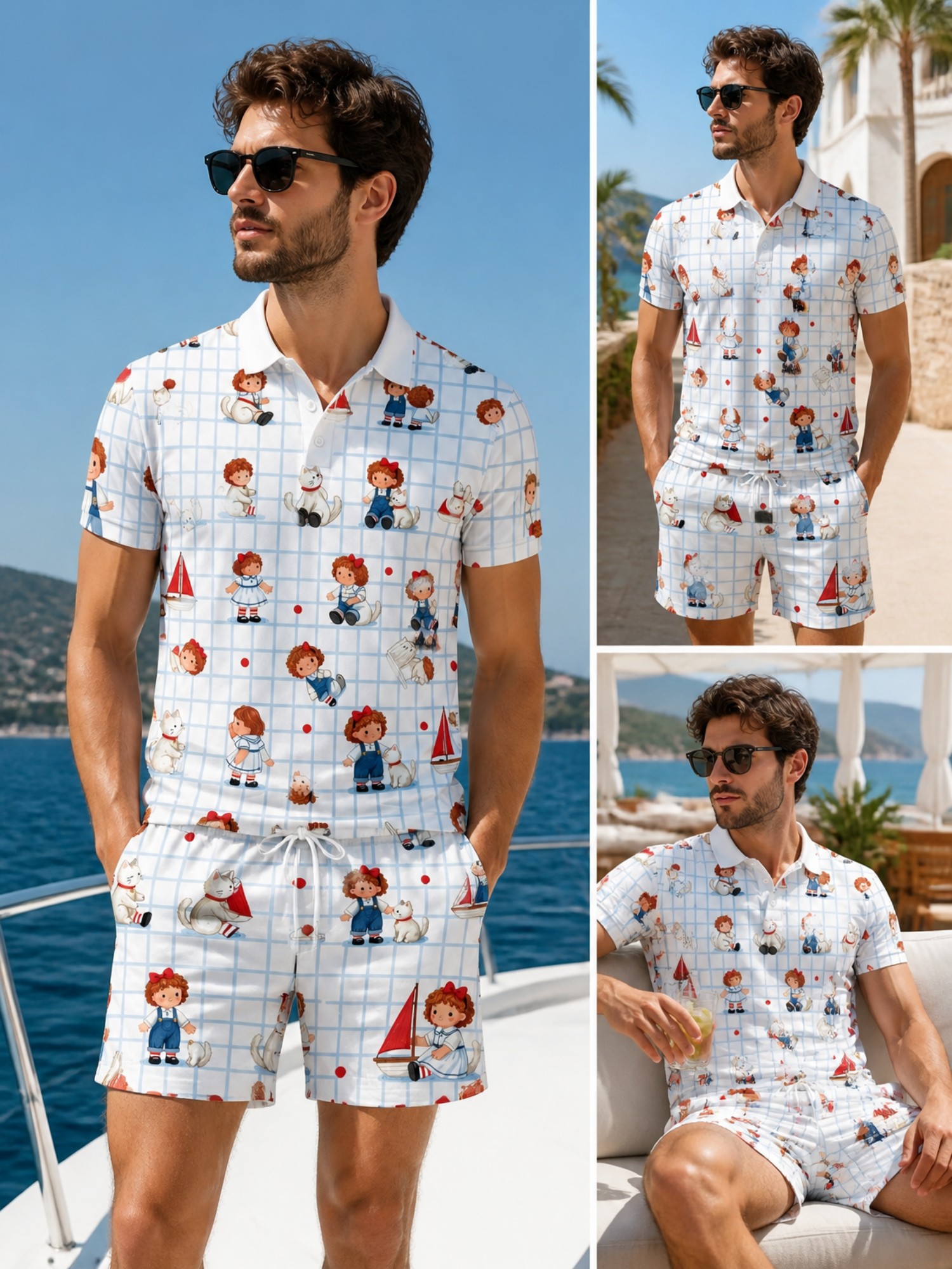 Resort Shirt Floral - Mens Short Sleeve Polo Shirt and