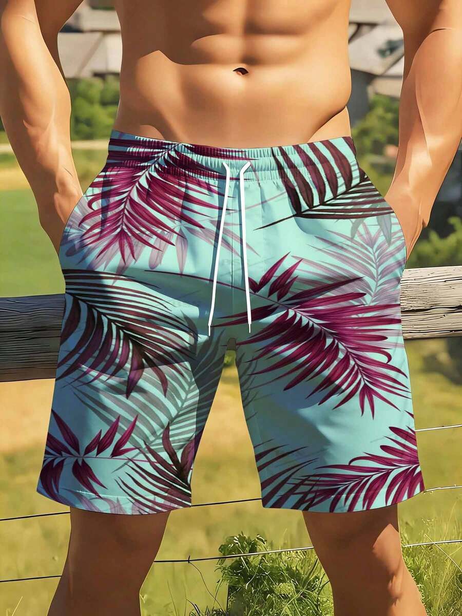Mint Green And Burgundy Palm L - Swim Trunk Quick Dry recension och pris