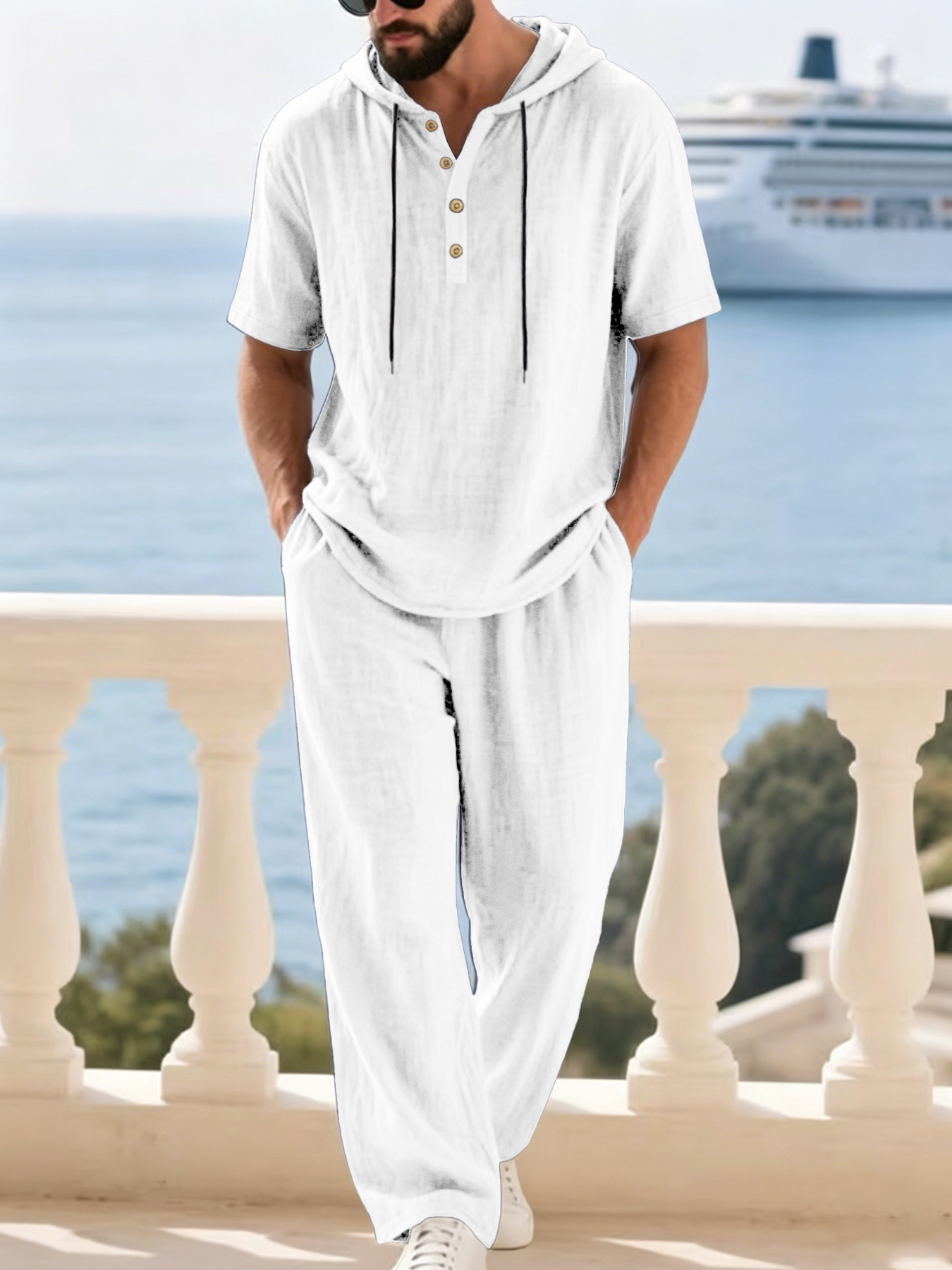 Men's Cotton Linen 2-Piece Set - Short Linen Drawstring recension och pris