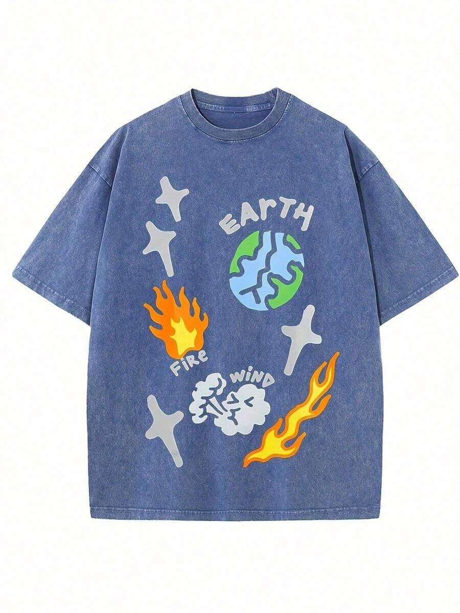 Oversized Denim Cotton T-Shirt - Tee Graphic Print recension och pris