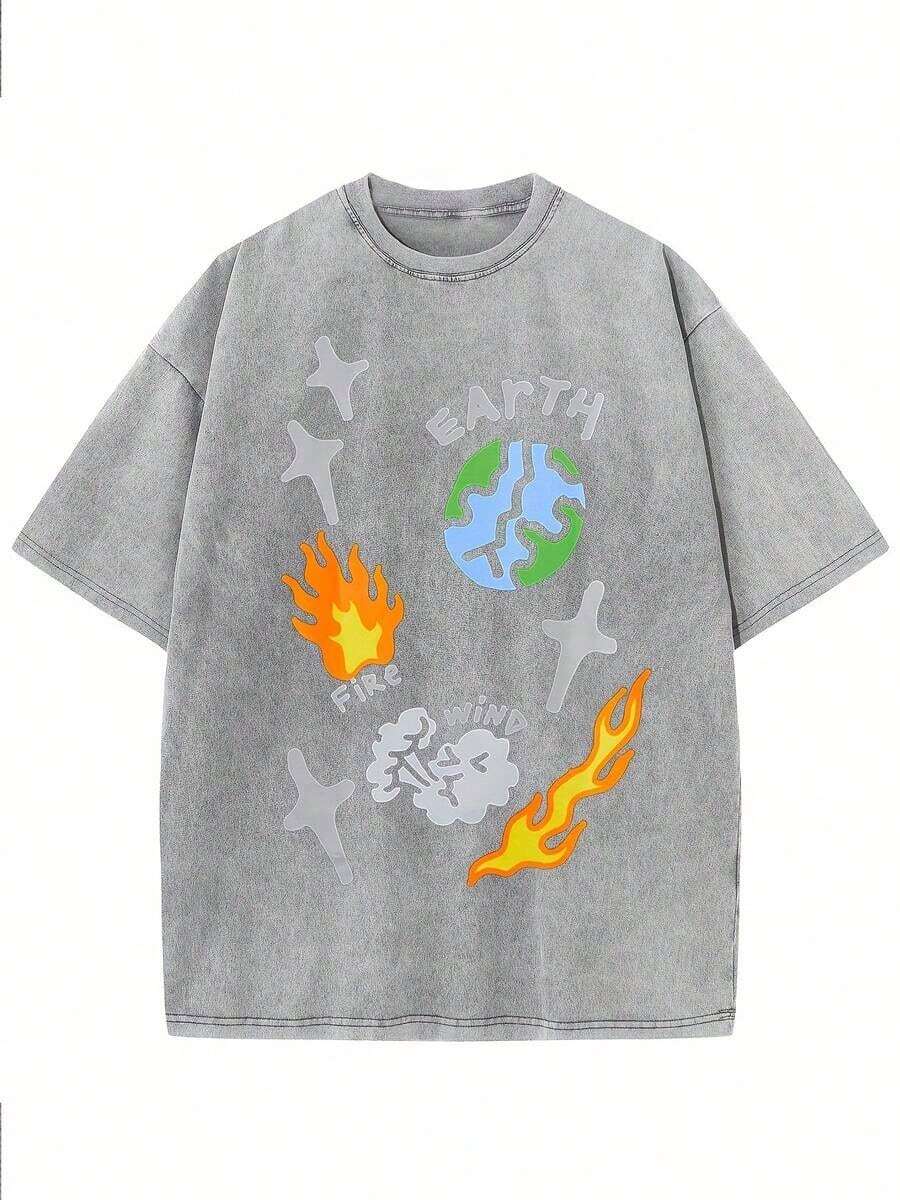 Oversized Denim Cotton T-Shirt - Tee Graphic Print recension och pris