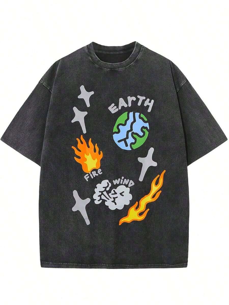 Oversized Denim Cotton T-Shirt - Tee Graphic Print recension och pris
