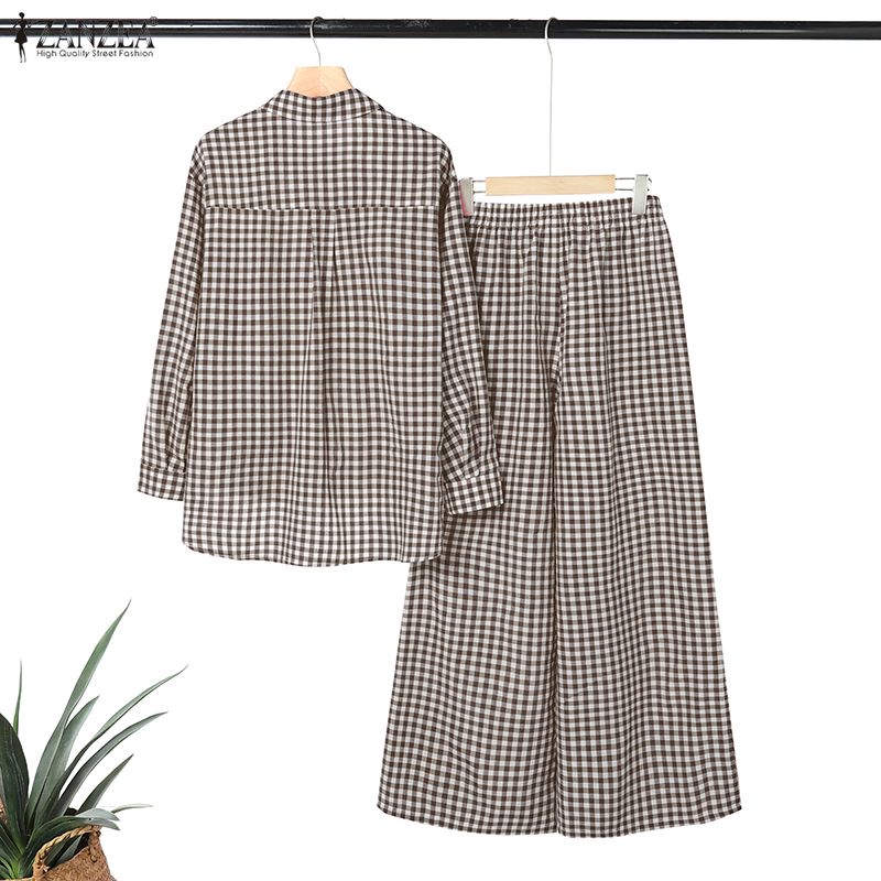 ZANZEA Women's Gingham Pant Su - Shirt Camp Collar recension och pris