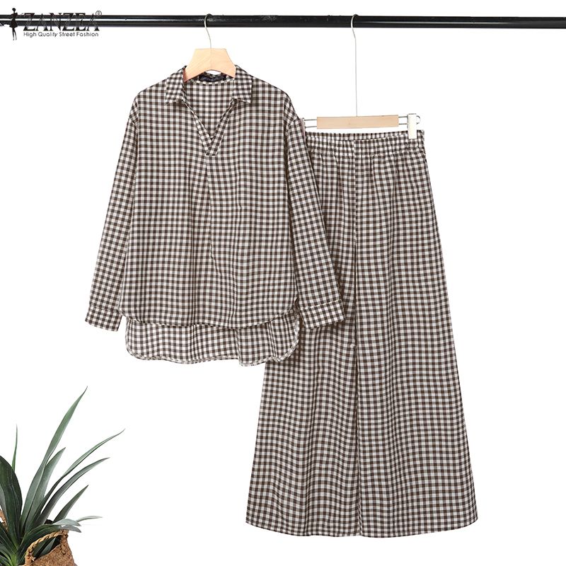 ZANZEA Women's Gingham Pant Su - Shirt Camp Collar recension och pris