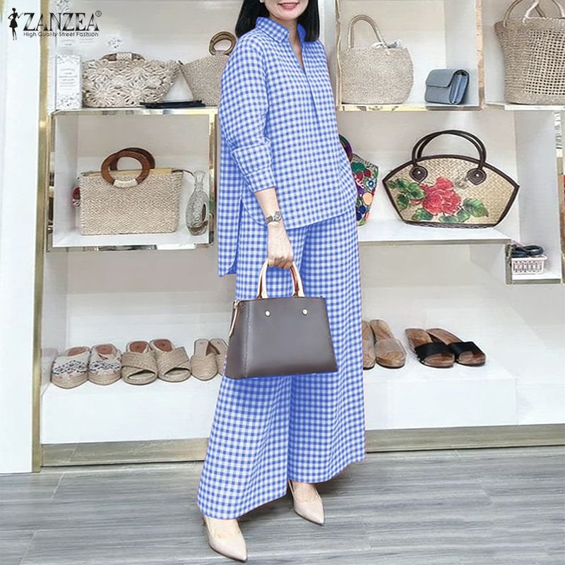 ZANZEA Women's Gingham Pant Su - Shirt Camp Collar recension och pris