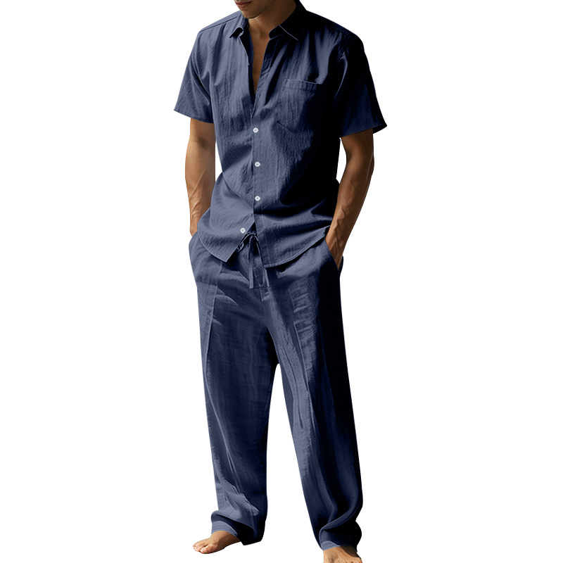 Summer Linen Lapel Short-Sleev - Short Linen Drawstring recension och pris