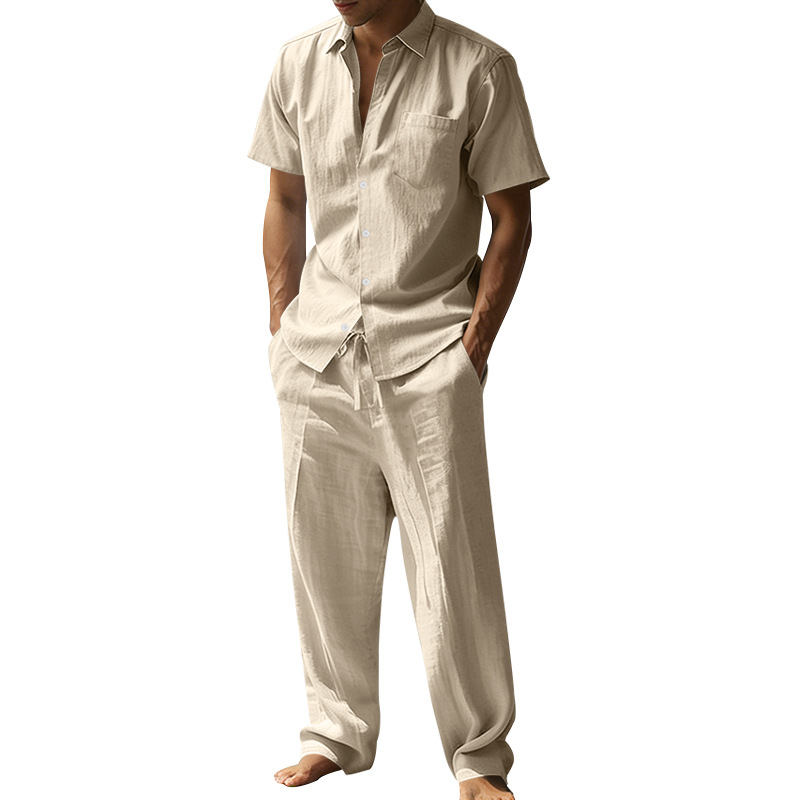 Summer Linen Lapel Short-Sleev - Short Linen Drawstring recension och pris