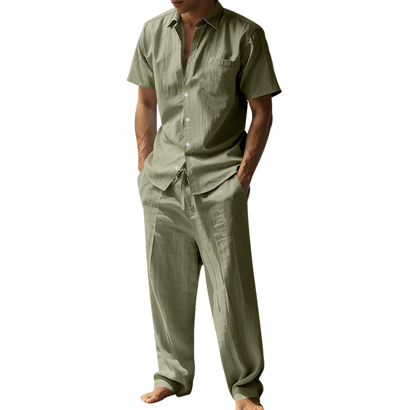 Summer Linen Lapel Short-Sleev - Short Linen Drawstring recension och pris