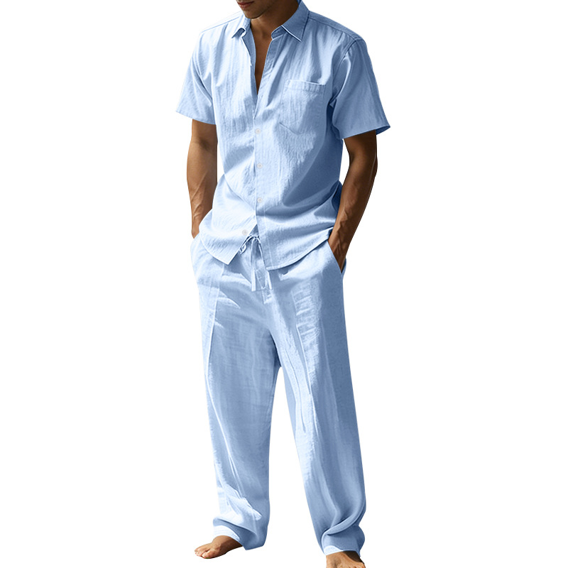 Summer Linen Lapel Short-Sleev - Short Linen Drawstring recension och pris
