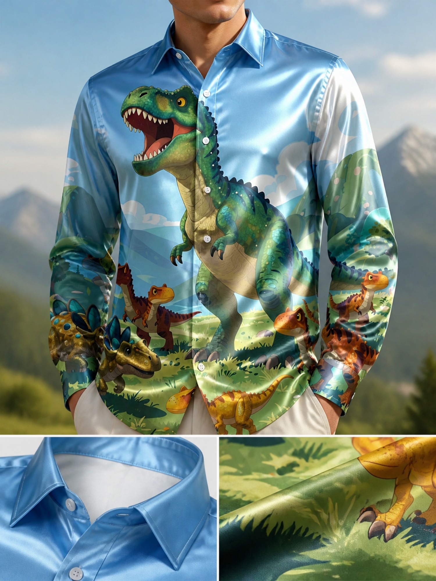 Mens Fashion Satin Long Sleeve - Resort Shirt Floral recension och pris
