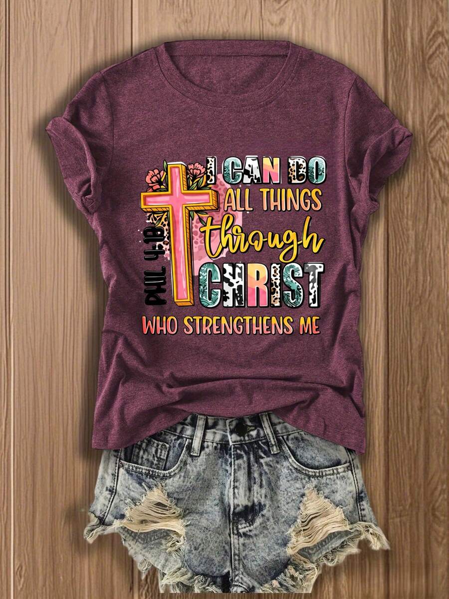 Womens Graphic Tee With Cross  - Tee Graphic Print recension och pris