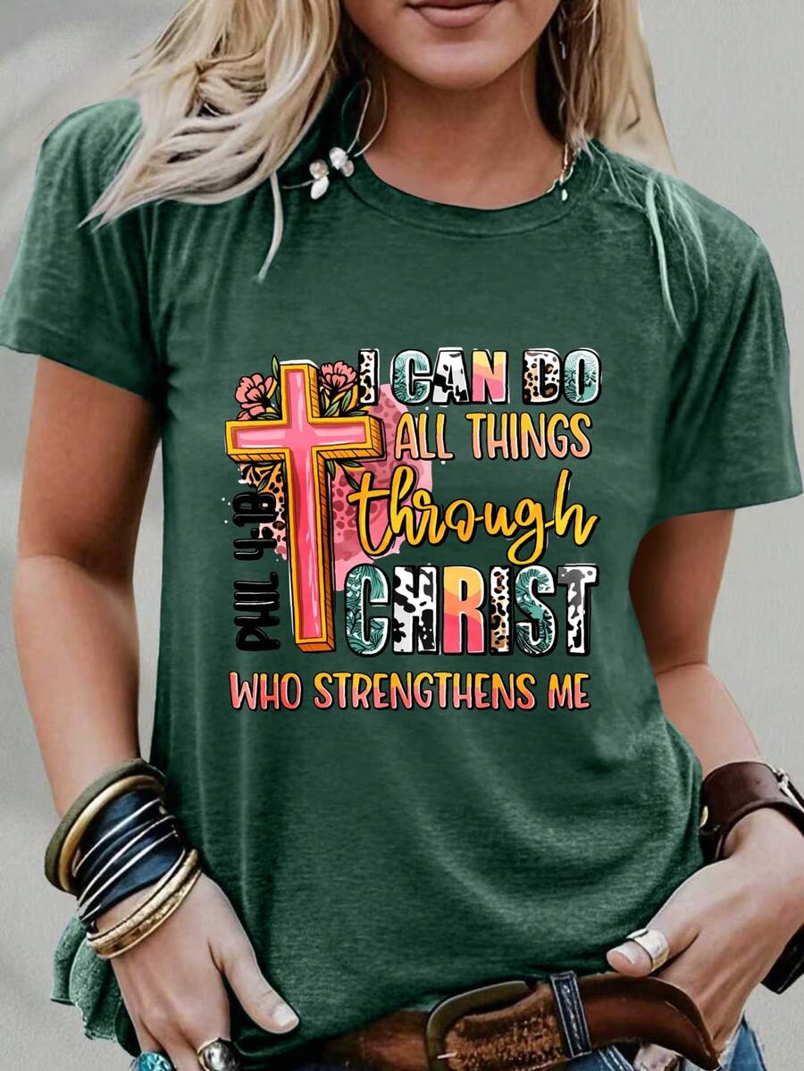 Womens Graphic Tee With Cross  - Tee Graphic Print recension och pris