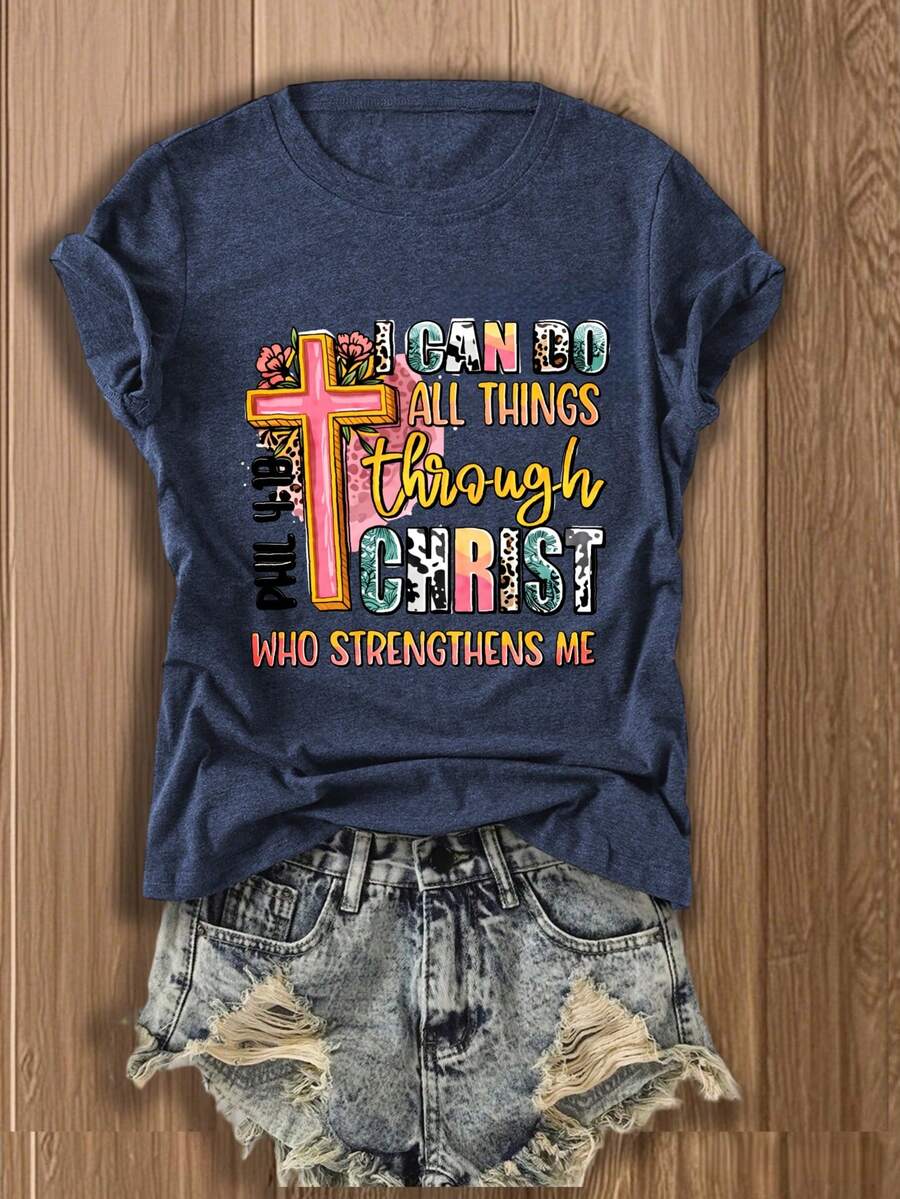 Womens Graphic Tee With Cross  - Tee Graphic Print recension och pris