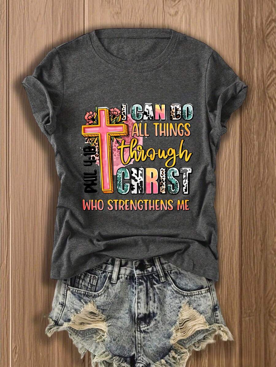 Womens Graphic Tee With Cross  - Tee Graphic Print recension och pris
