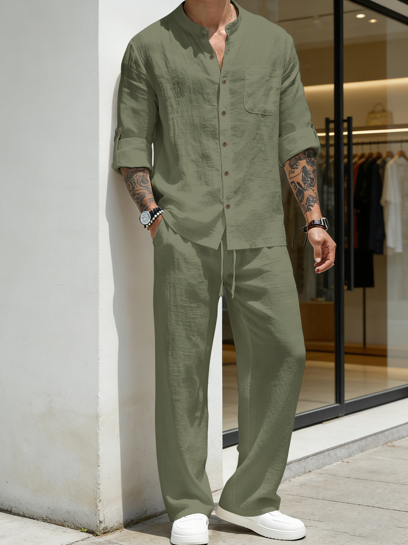 Suit Loose Linen Long Sleeve S - Linen Shirt Breathable recension och pris
