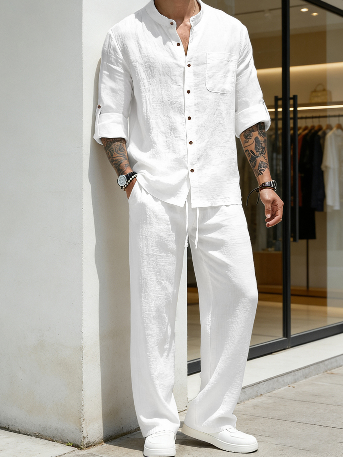 Suit Loose Linen Long Sleeve S - Linen Shirt Breathable recension och pris