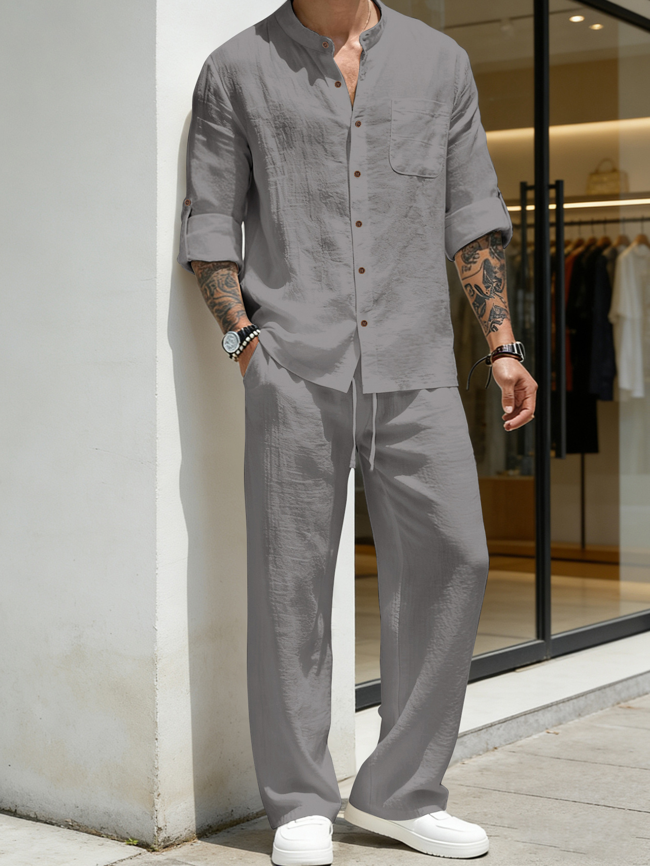 Suit Loose Linen Long Sleeve S - Linen Shirt Breathable recension och pris