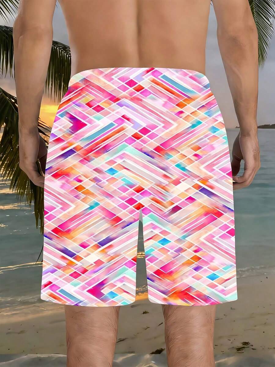 Mens Vibrant Abstract Geometri - Swim Trunk Quick Dry recension och pris