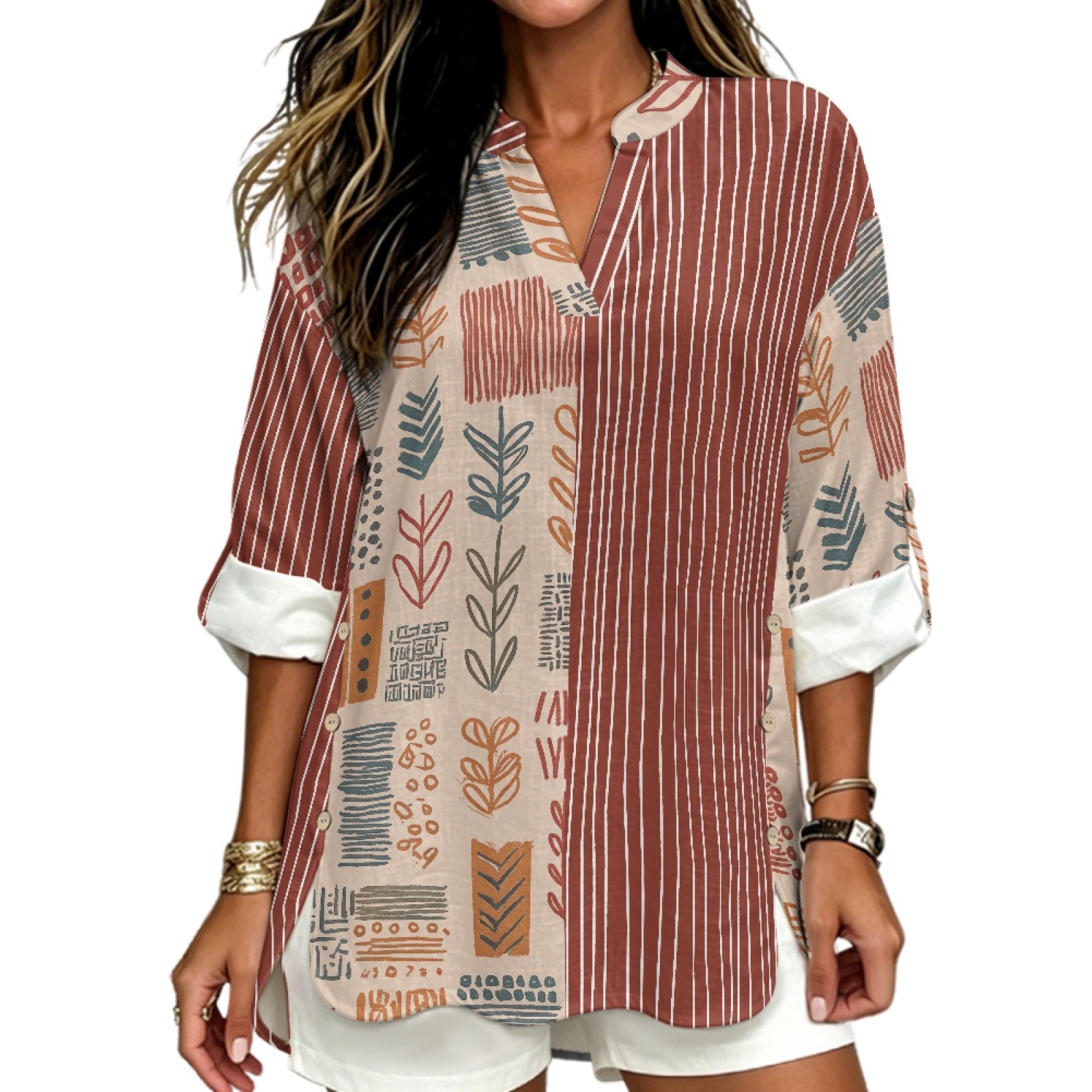 INSTANTARTS Women'S Linen V-Ne - Linen Shirt Breathable recension och pris